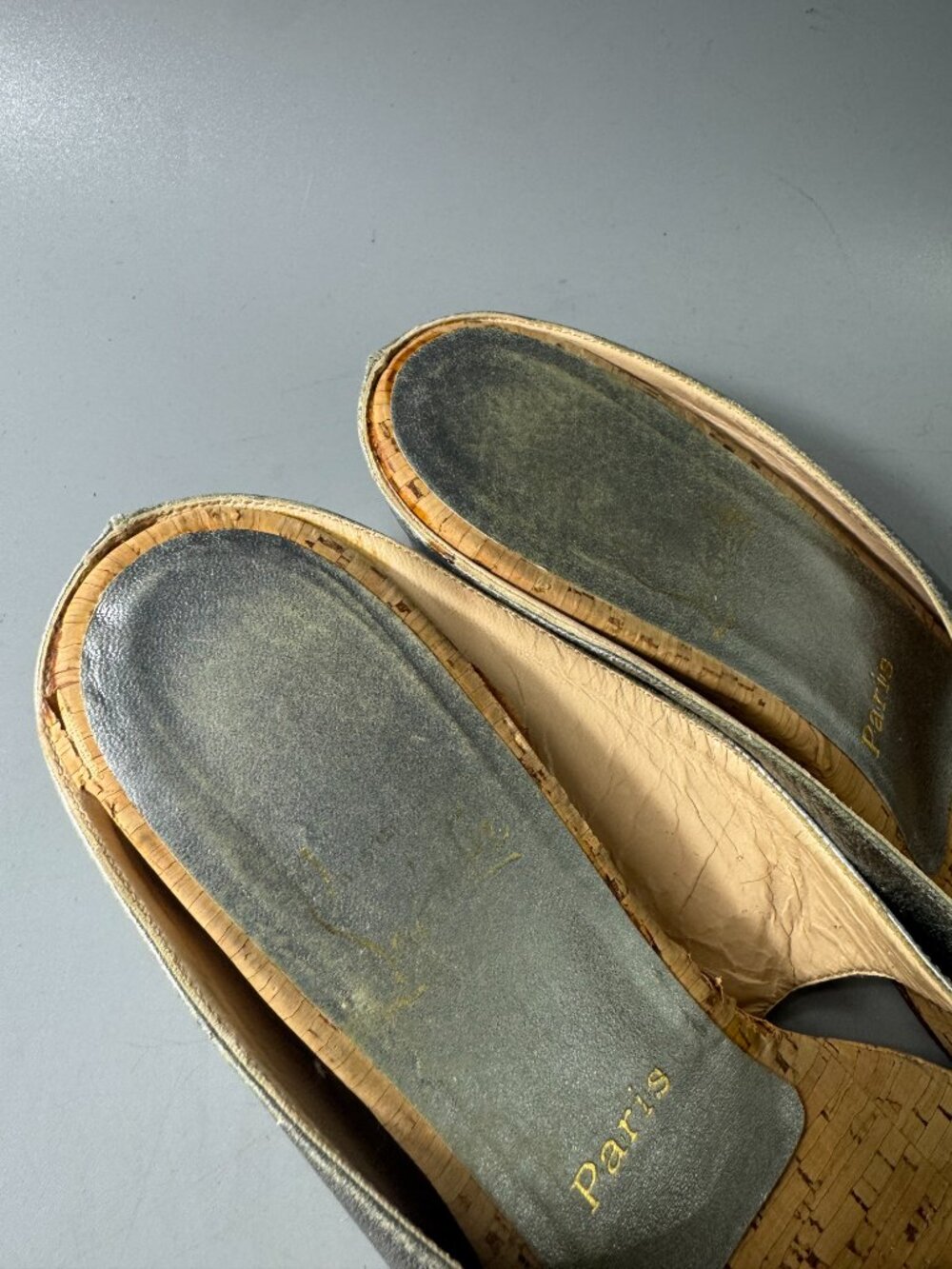 Authentic Christian Louboutin Silver Metallic Leather Cork Wedges, Size 41 - Picture 11 of 14
